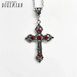 Gothic Large Baroque Christian Silver Cross Pendant Necklace