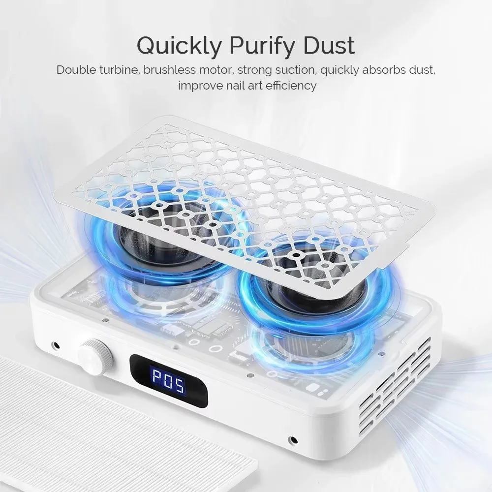 

Professional Vacuum Cleaner Double Turbine Brushless Motor Nail Dust Collector Two Fans Strong Suction Professional Nail Vacuum