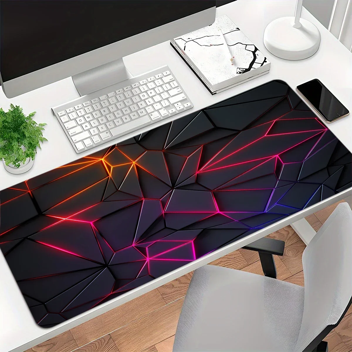 Alas Mouse Besar 900X400MM Alas Meja Fragmen Geometris Neon Aksesori Desktop Karpet Alas Keyboard Gaming Gamer Kantor