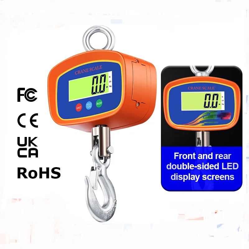 1000kg Digital Hanging Scale Precision Electronic Dual LCD Display Crane Scales Industrial Heavy Duty Alloy Hook Weigher Tools