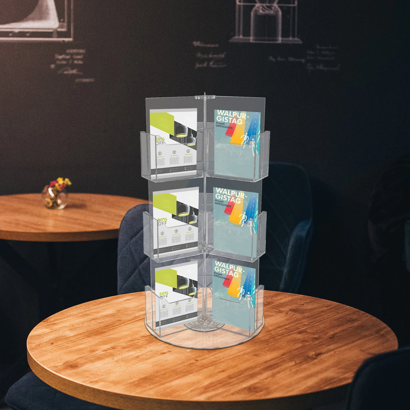 

Acrylic Brochure Holder, 3-Tier 18 Pockets, 360° Swivel, Large Capacity, For Office, Store, Display Flyers, Menus