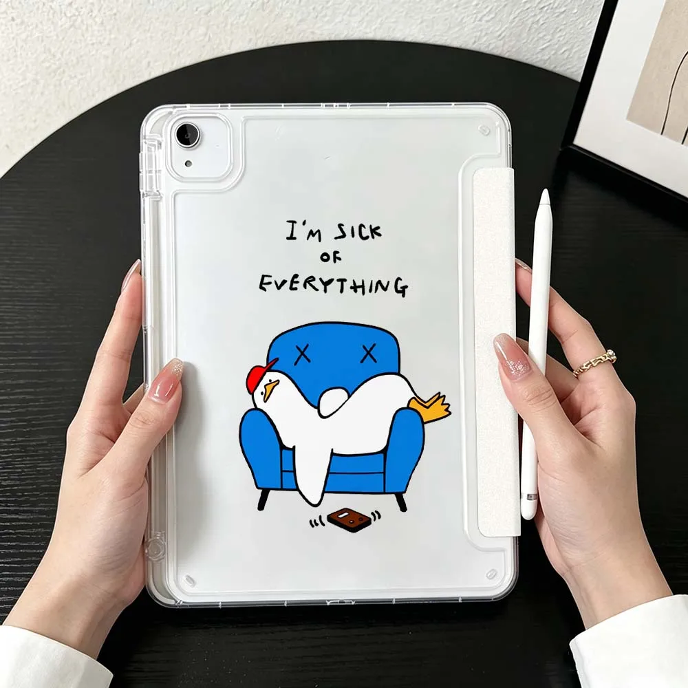 Cartoon Duck Dog For iPad Mini Pro Air 5 6 7 8 9 10th 11th 11 9.7 10.9 13 inch Transparent Y-Shaped Folding Tablet Case