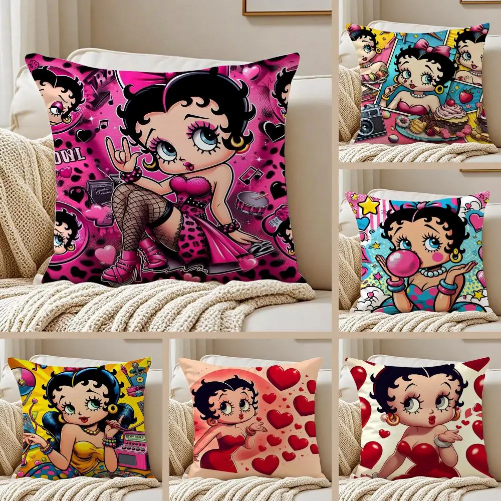 B-betty B-boop Cushion Cover Silky Short Plush Sofa Pillow Cover Hidden Zipper Soft Dustproof Case for Home Decor