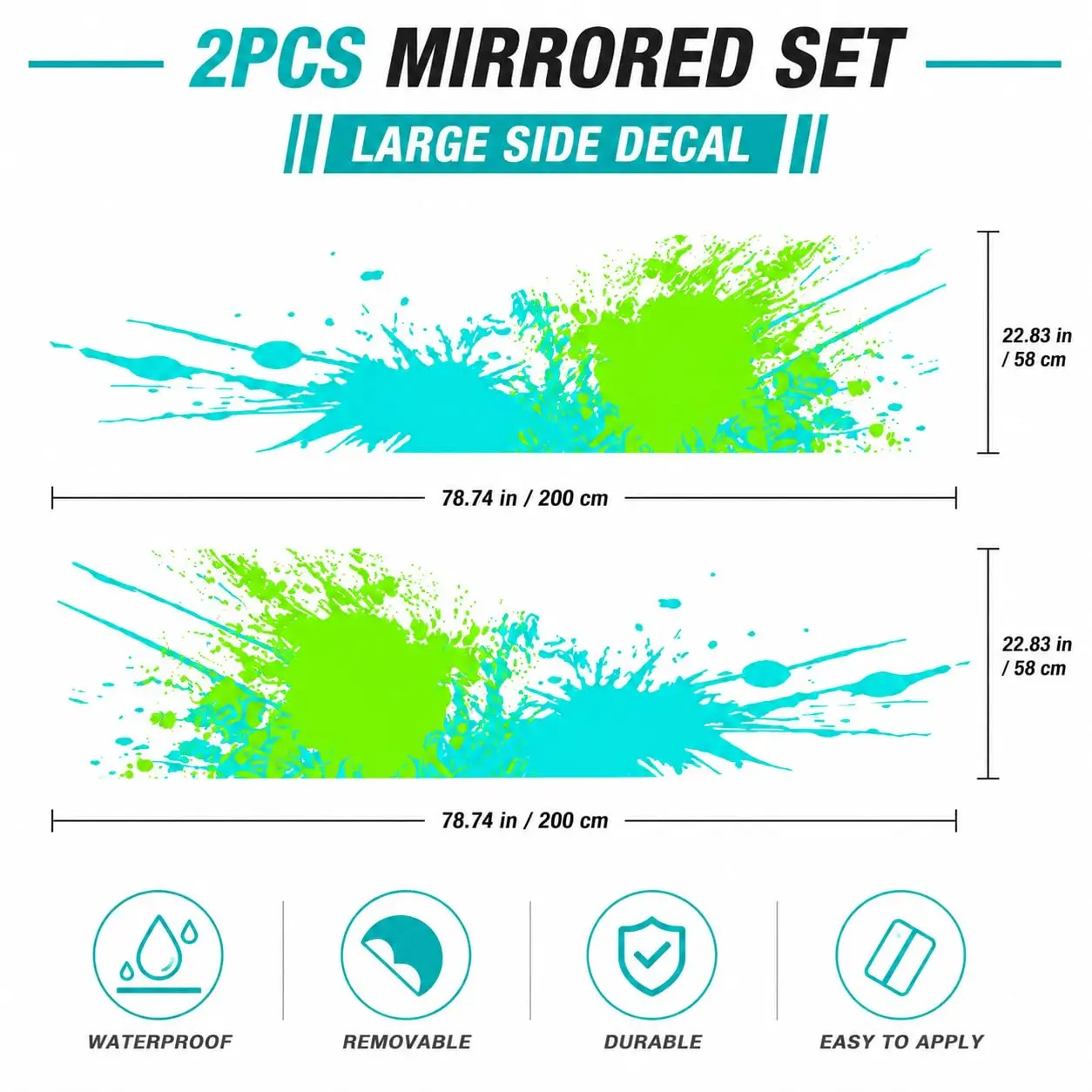 2PCS Paint Splatter Car Side Decals, Vinyl Stickers, Waterproof Removable Body Graphics, Universal Wrap for Cars SUVs Trucks