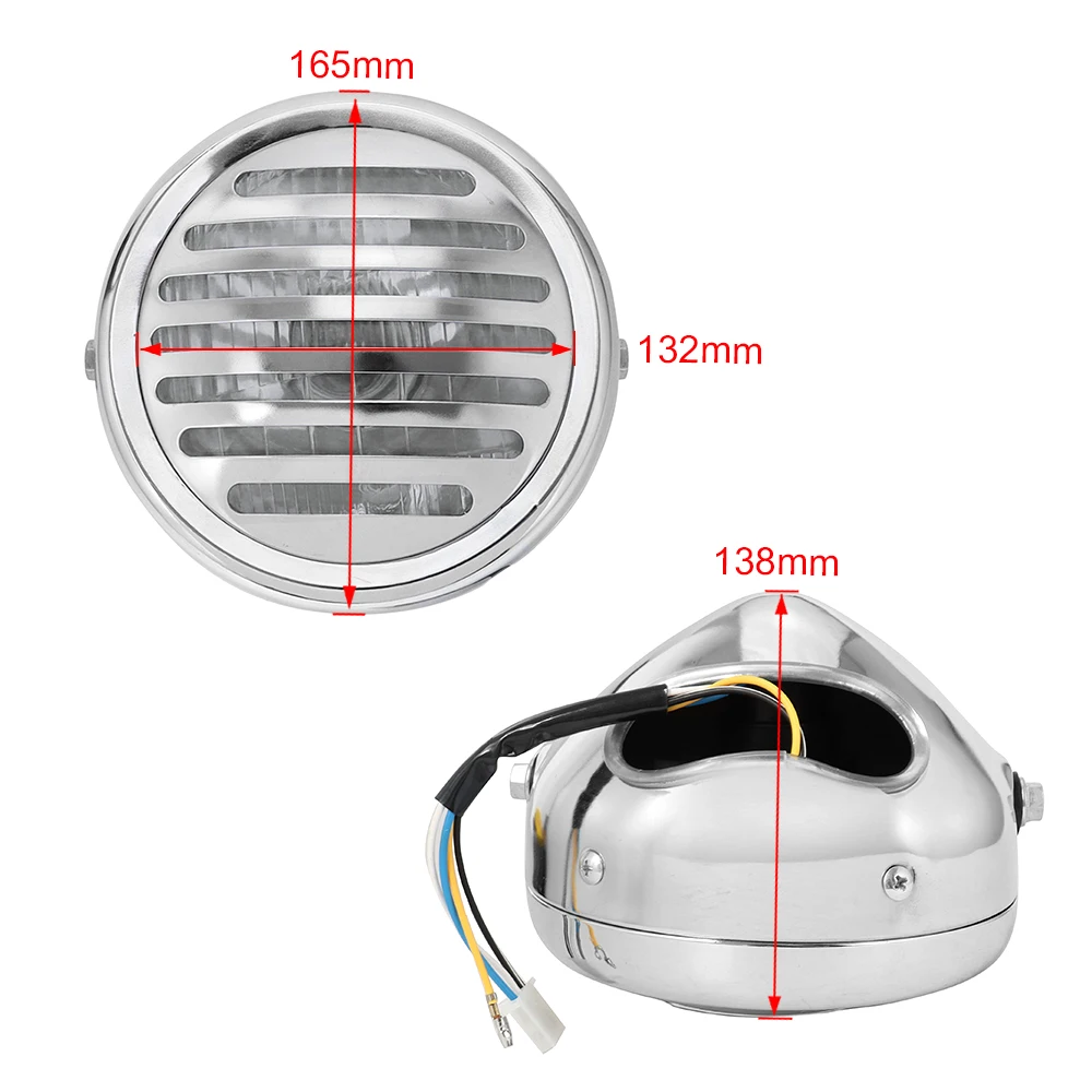 Retro 6.5\'\' Inch Motorcycle Grill Headlight Vintage Front Light Round Headlamp Chrome For Universal Scooter Cafe Racer Harley