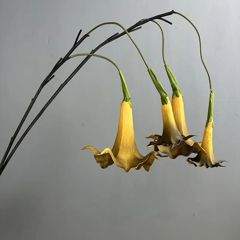 2 Buah Dekorasi Auditorium Bunga Buatan PU Cabang Datura Gantung Simulasi Bunga Buatan Berkualitas Tinggi Daturas Oranye