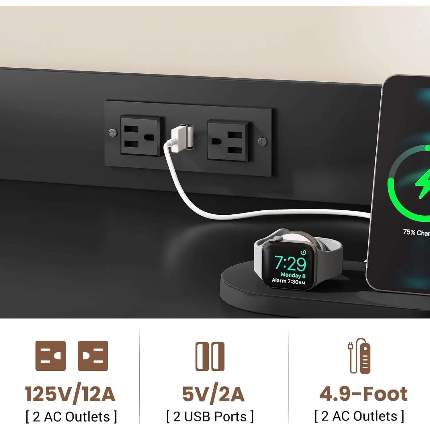 35.4” File Cabinet, Filing Cabinet fits Letter/A4 Size, 2 Drawe File Cabinets for Home Office with Power Strip, LED Lights, Lock