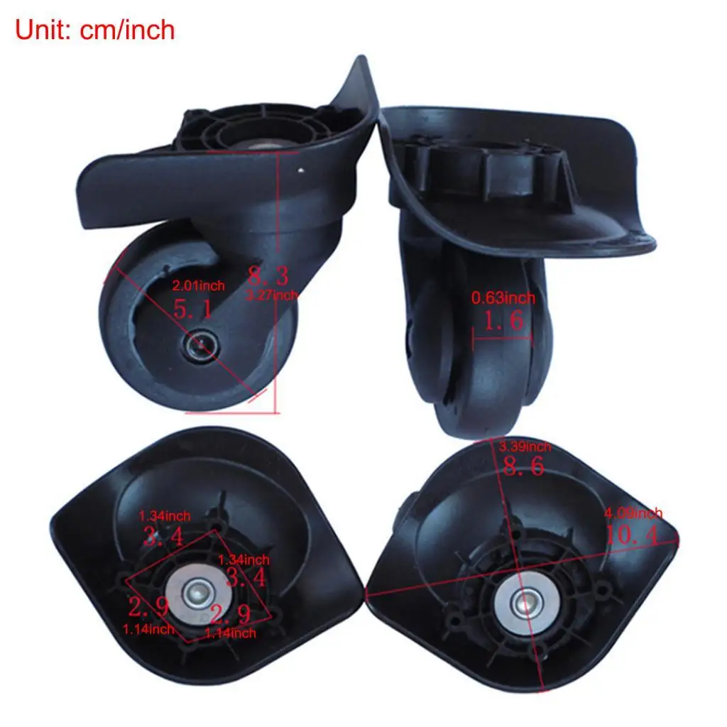 Suitcase Replacement Caster Wheels Universal Set Folding Support Durable Black ABS for Trolley Luggage