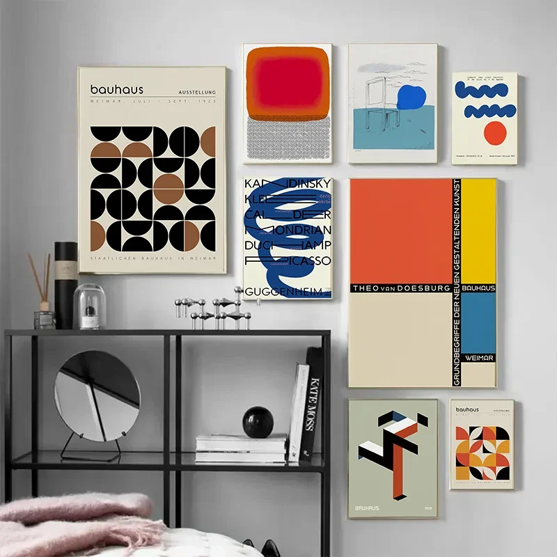 1PCS frameless Geometric Bauhaus Exhibition Posters Bauhaus Movement Print Minimalist Abstract Wall Art Canvas Painting for Mode
