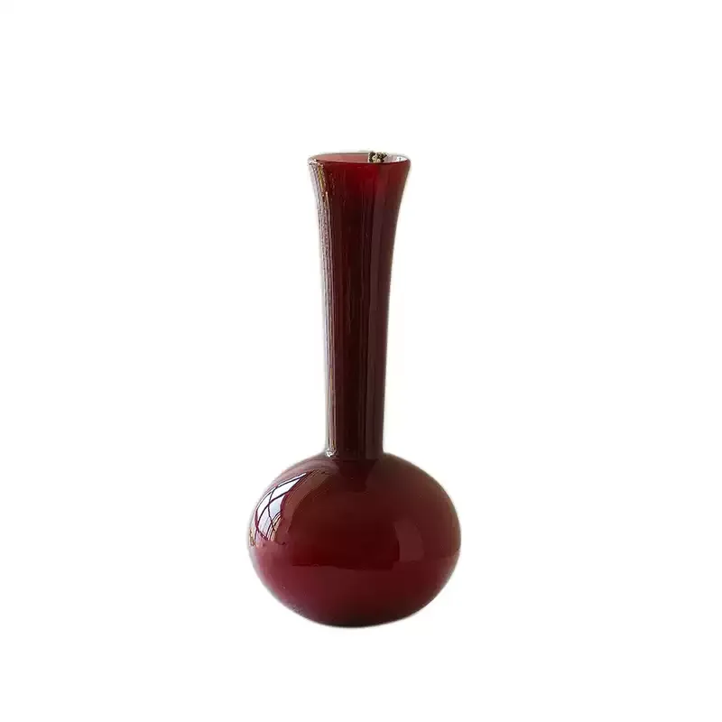 New Chinese high-end vase, red long neck atmosphere, handmade glazed flower ornament