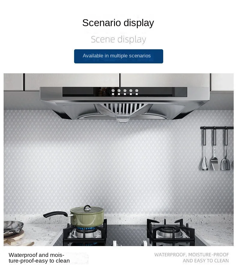Küchen-Ölbeständiger Aufkleber Herdplatten-Hochtemperatur-Selbstklebende Tapete Schrank-Arbeitsplatten-Aluminiumfolie Verstärkt – Detail 10