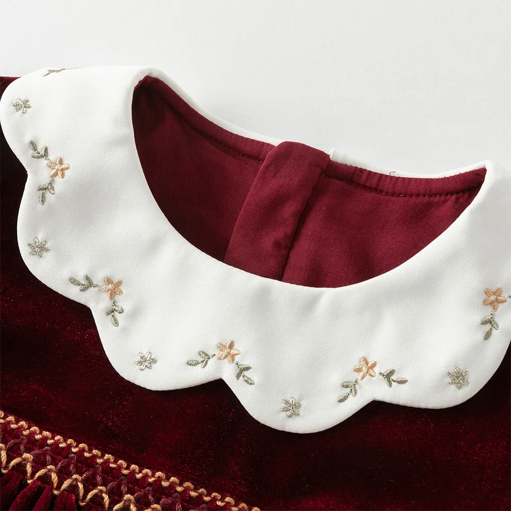 ديف بيلا الأطفال فستان أحمر مخملي الخريف لطيف سحر الحلو لطيف الفتاة فستان الأميرة حفلة ريترو في الهواء الطلق DB3253130