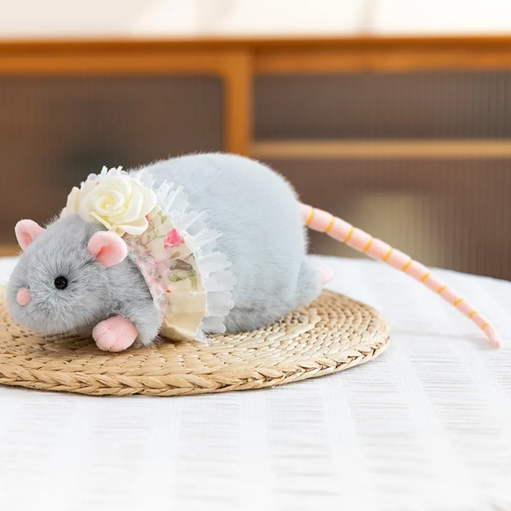 Cute Mouse Floral Dress Cartoon Flower Branch Rat Soft Bow Mouse Gift Birthday