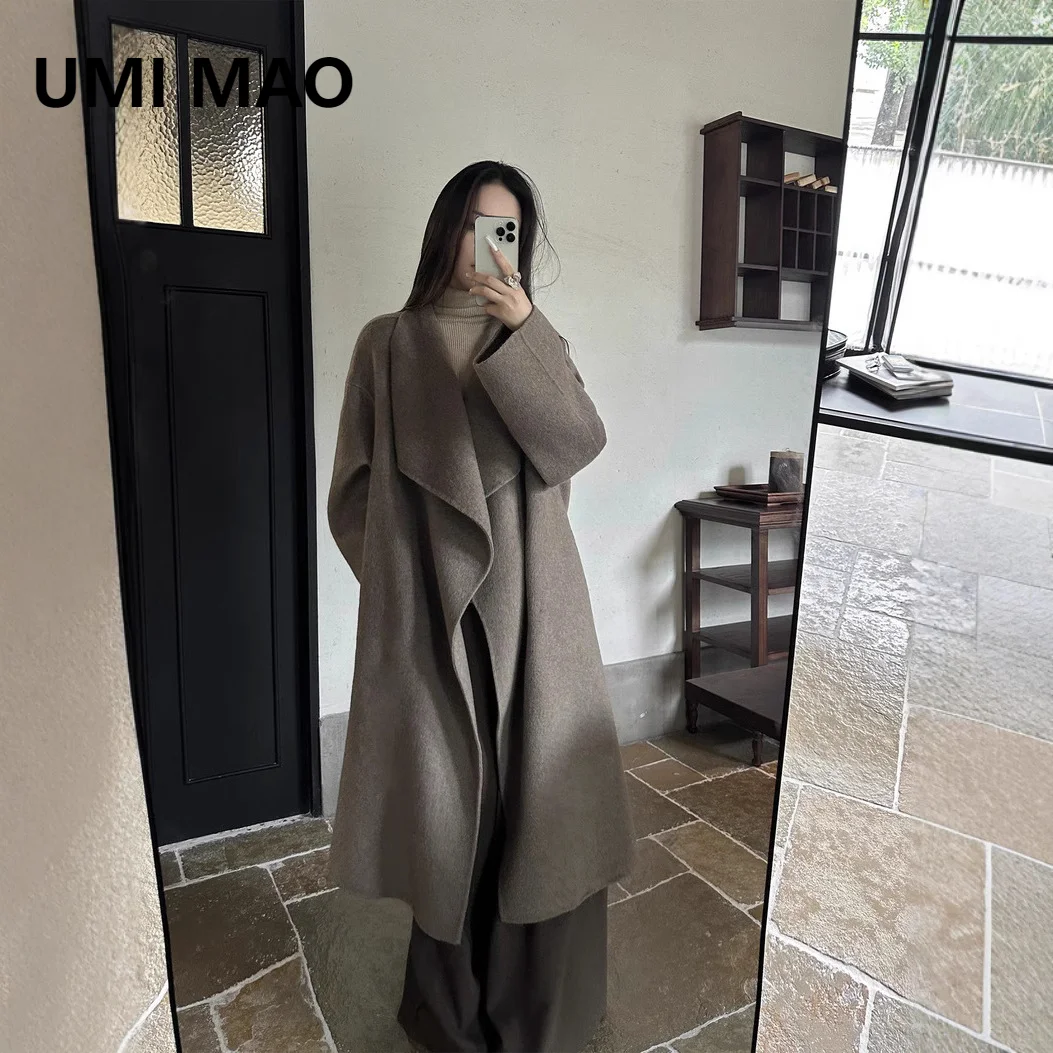 UMI MAO Double-Sided Cashmere Coat Women Autumn Winter New Long Wide Version Extra Long Over-Knee Elegant Woolen Coat
