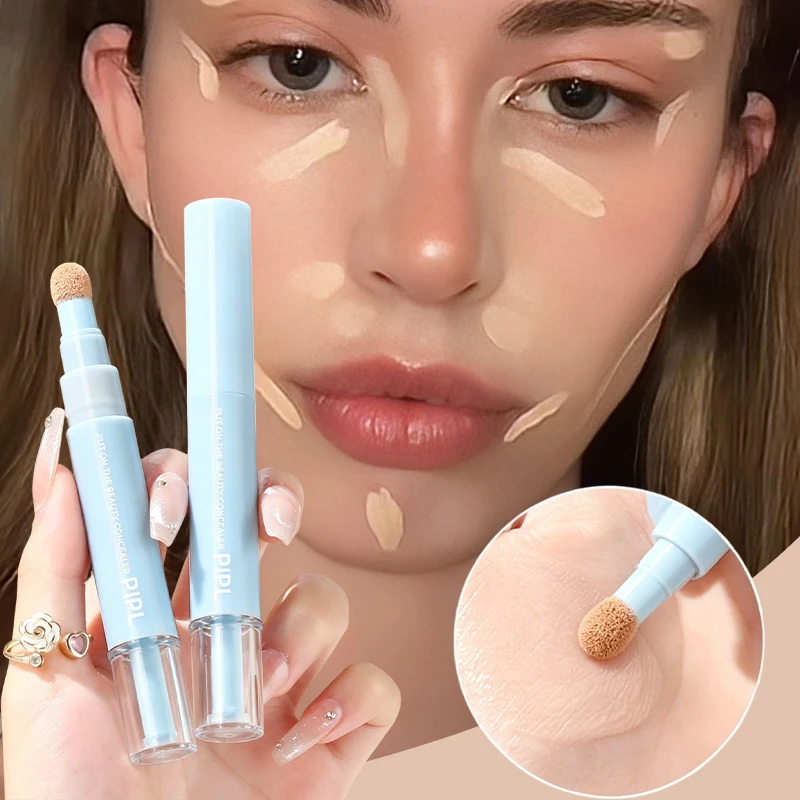 Sponge Head Liquid Concealer Stick, Full Coverage for Dark Circles, Marks, Long Lasting Waterproof Brightening Concealer Pen