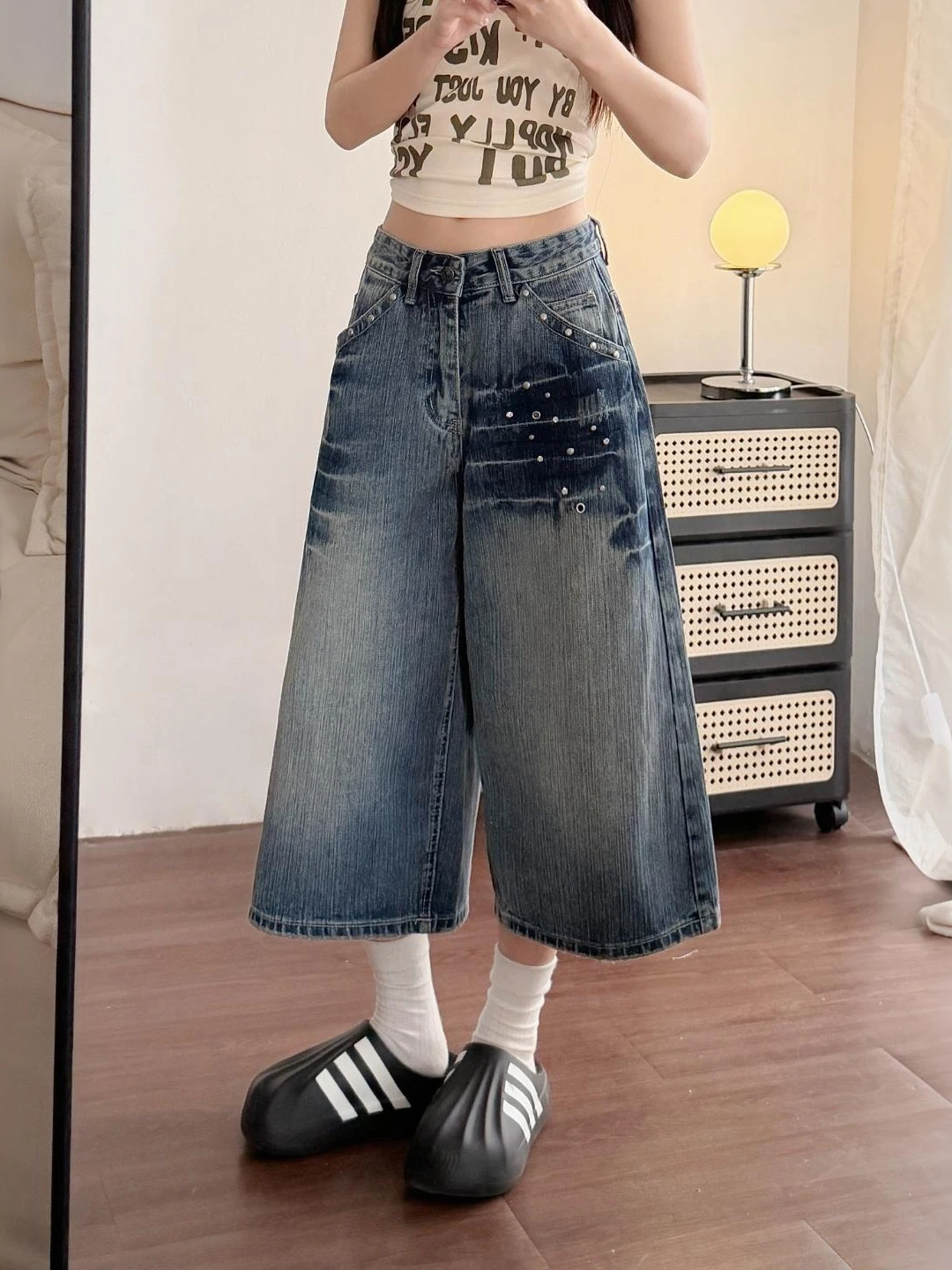 

American Style Loose Jeans Mid-Length Pants Women's Summer 2026 New plus Size High Waist Straight Leg Wide Leg Versatile Seve...
