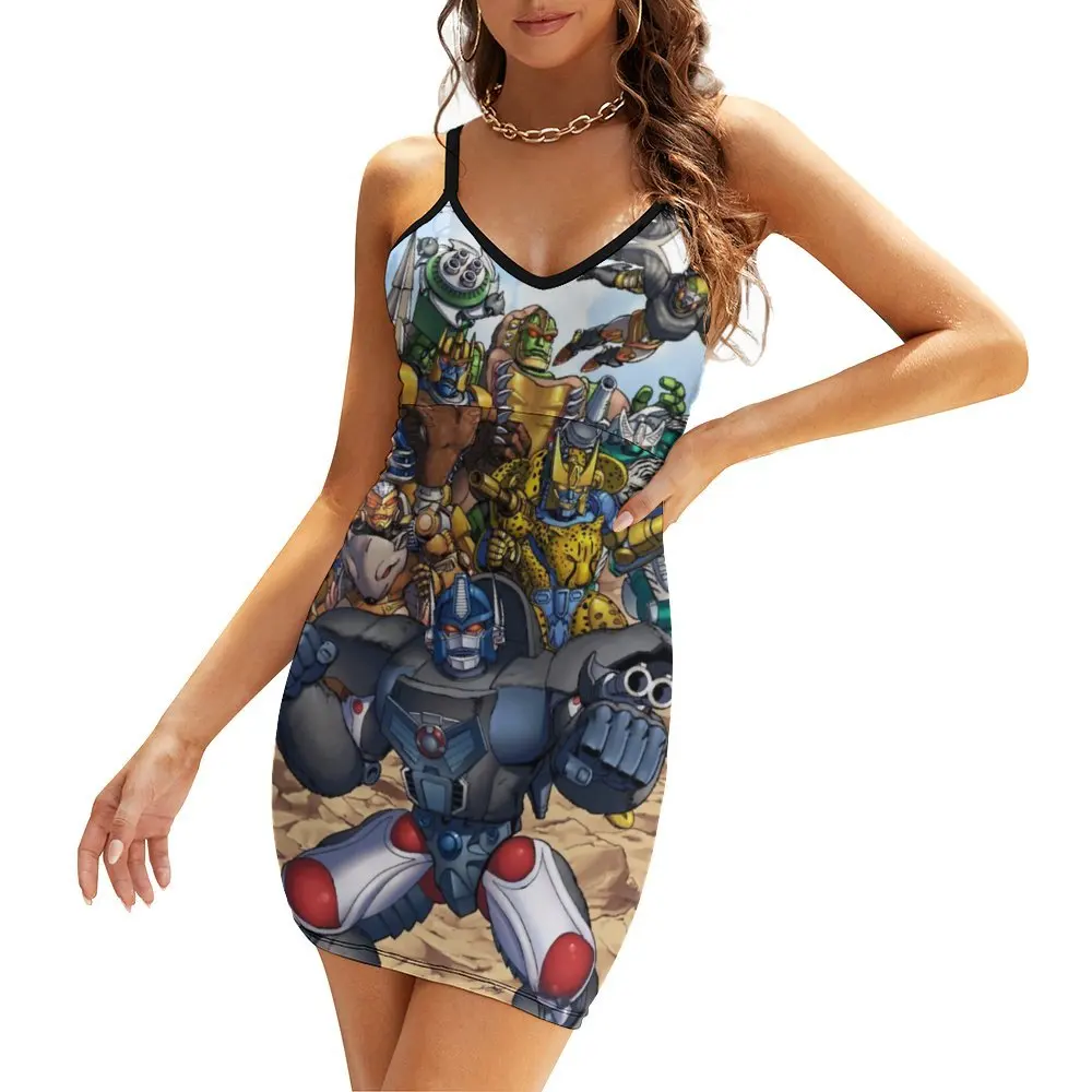 

Transformer Black Decepticon Soundwave Wordtee Vintage 9 Novelty Exotic Woman's Gown Women's Sling Dress Humor Graphic Vacat