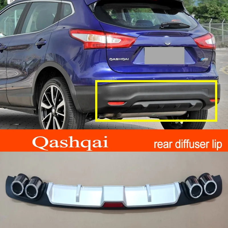 Qashqai ABS Plastic Silver / Black Car Rear Bumper Rear Diffuser Spoiler Lip for NISSAN Qashqai 2014-2023