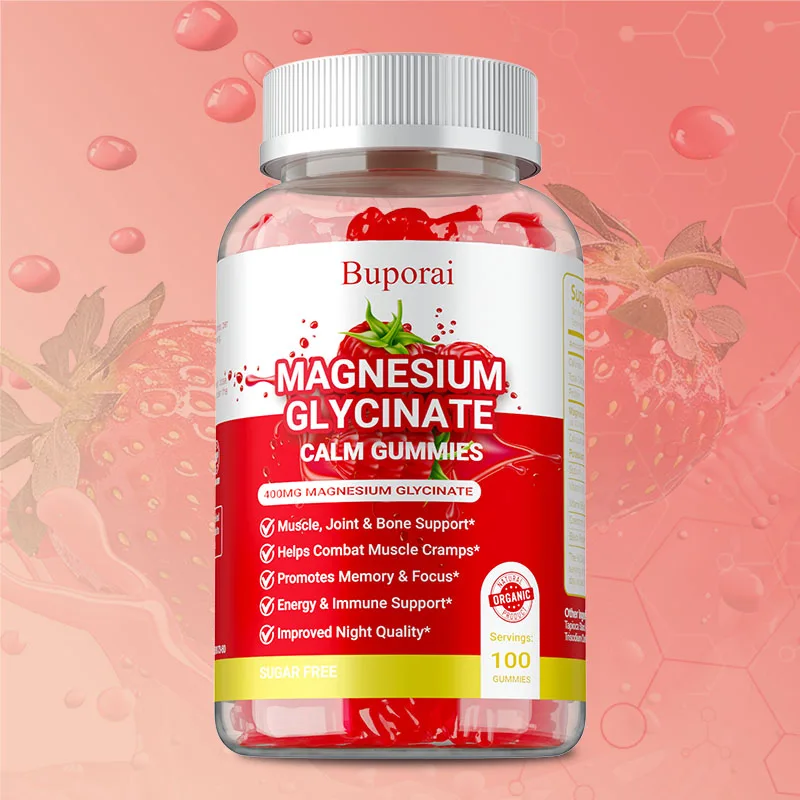 

Magnesium Glycinate Gummies - Dietary Supplement, Promotes Muscle, Joint & Bone Health, Relieves Muscle Cramps, Natural Sleep