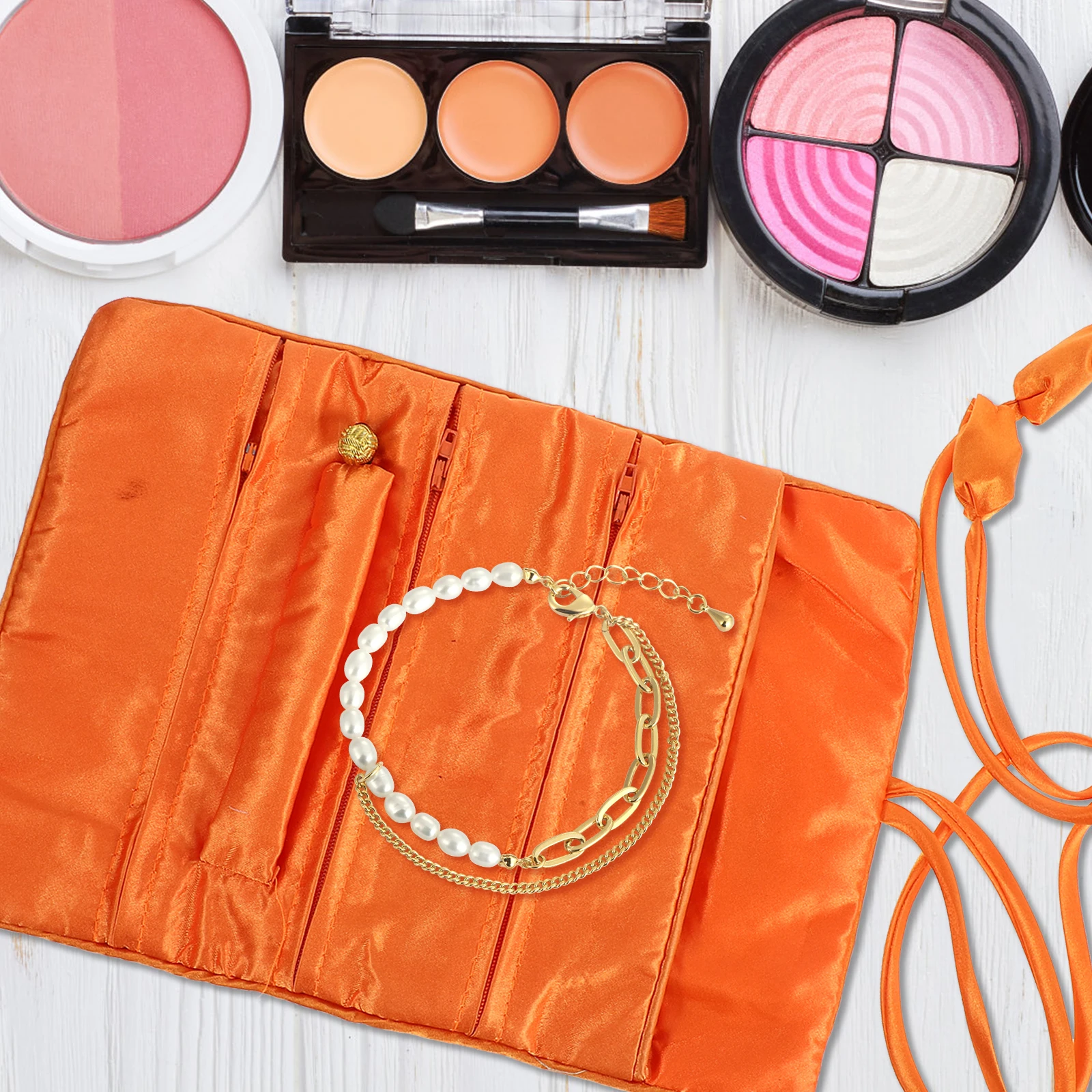 

Сумка-органайзер для украшений ручной работы с вышитым цветочным узором, дорожный чехол для хранения украшений, маленький органайзер из парчи