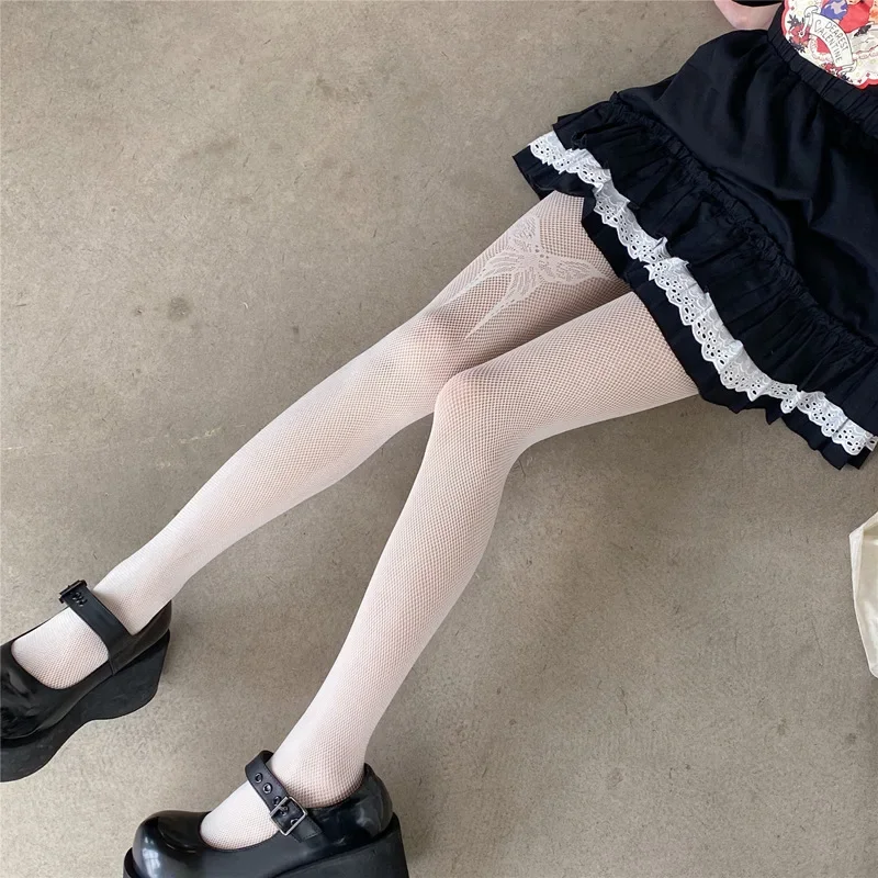 2024 New Vintage Sexy Women\'s Fishnet Body Stockings Lace Pantyhose Lolita White Black Tights Mesh Socks Retro Leggings Hosiery