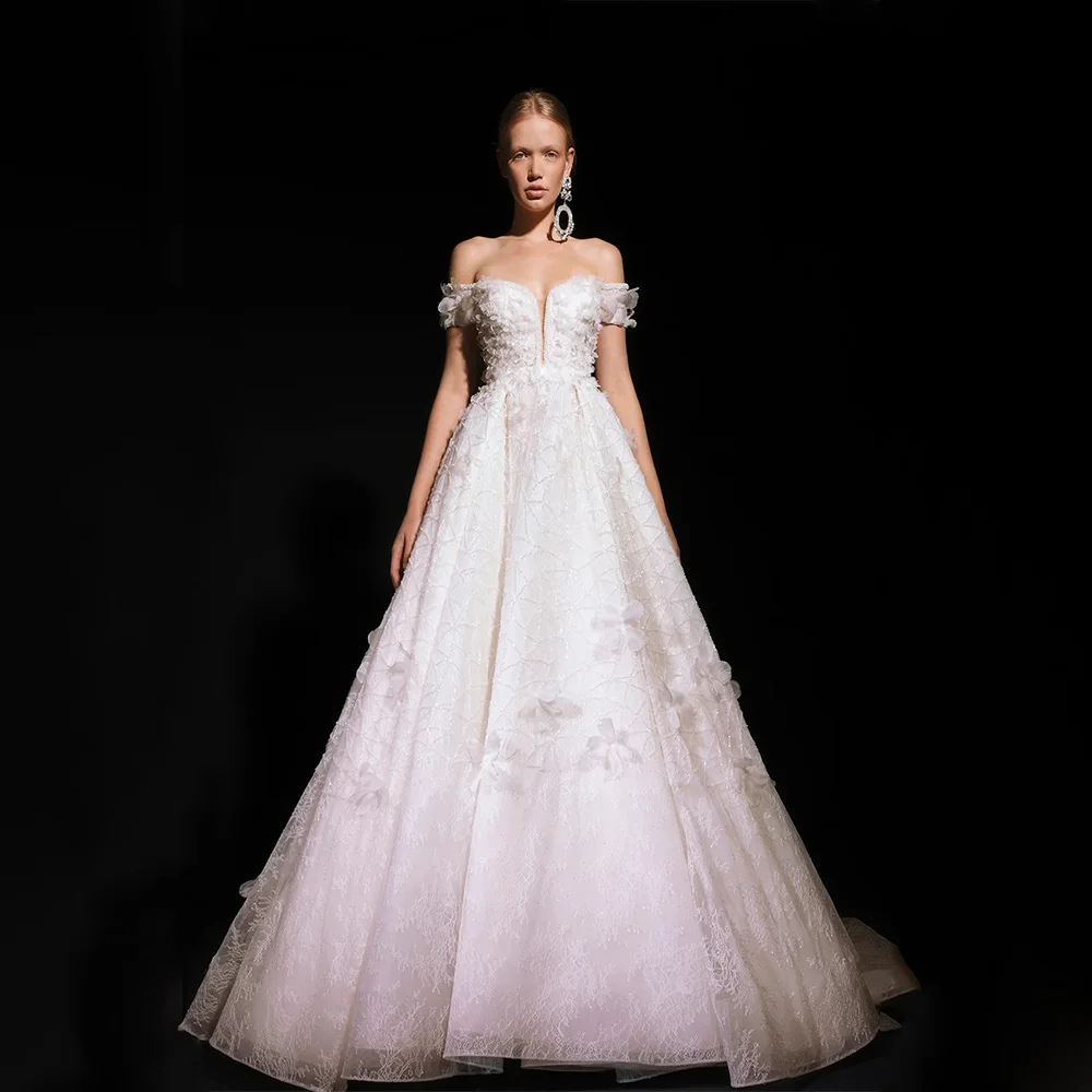 

DRESS FORU Elegant Evening Dress Tulle for Floor-Length Off the Shoulder Prom Dress Embroidery Vestidos De Fiesta Customized