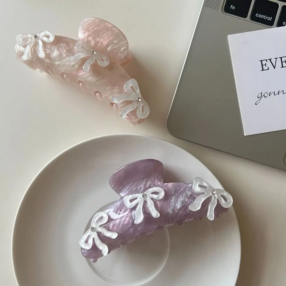 

Creative Rhinestone Bow Hair Claw Ballet Barrette Bowknot Hair Clip Headwear Korean Style Acetic Acid Shark Clip Travel