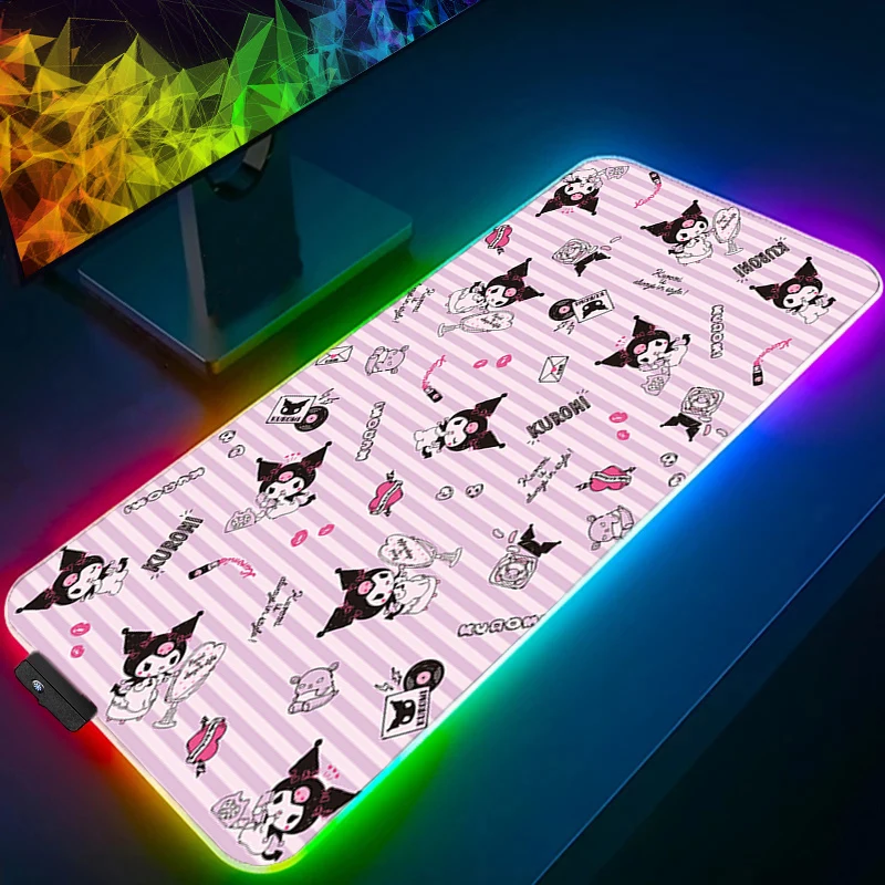 LED XXL Mouse Pad Kuromi Anime Gamer Computer RGB Kawaii Notebook Mousepad Gaming Accessories Tablet Varmilo Keyboard Backlight
