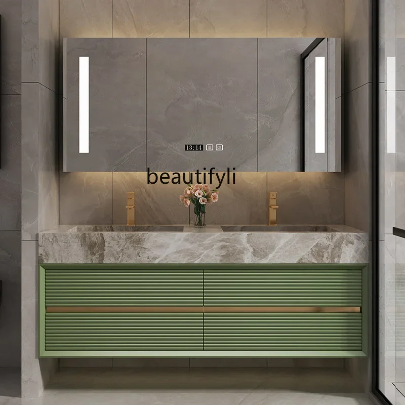 

LXLлегкая роскошная дубовая краска, умный шкаф для ванной комнаты, комбинированная каменная плита, двойная раковина, умывальникSSS