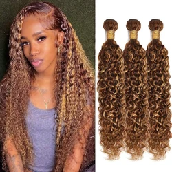 P4/27 Deep Wave Highlight Dark Brown and Honey Blonde Human Hair Bundles Deep Wave Hair Bundle Hair Weave For Women