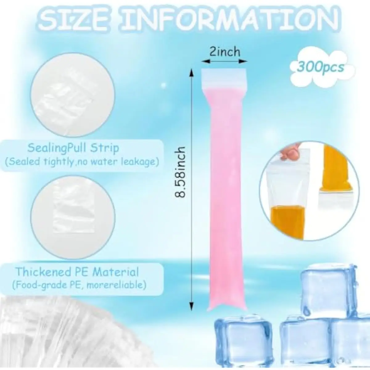 300 Pcs Disposable Ice Popsicle Mold Bags