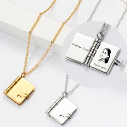 Stainless Steel Custom Text Locket Opening Book Pendant Couple Personalized Charm Necklace Friendship Lover Jewelry Gift