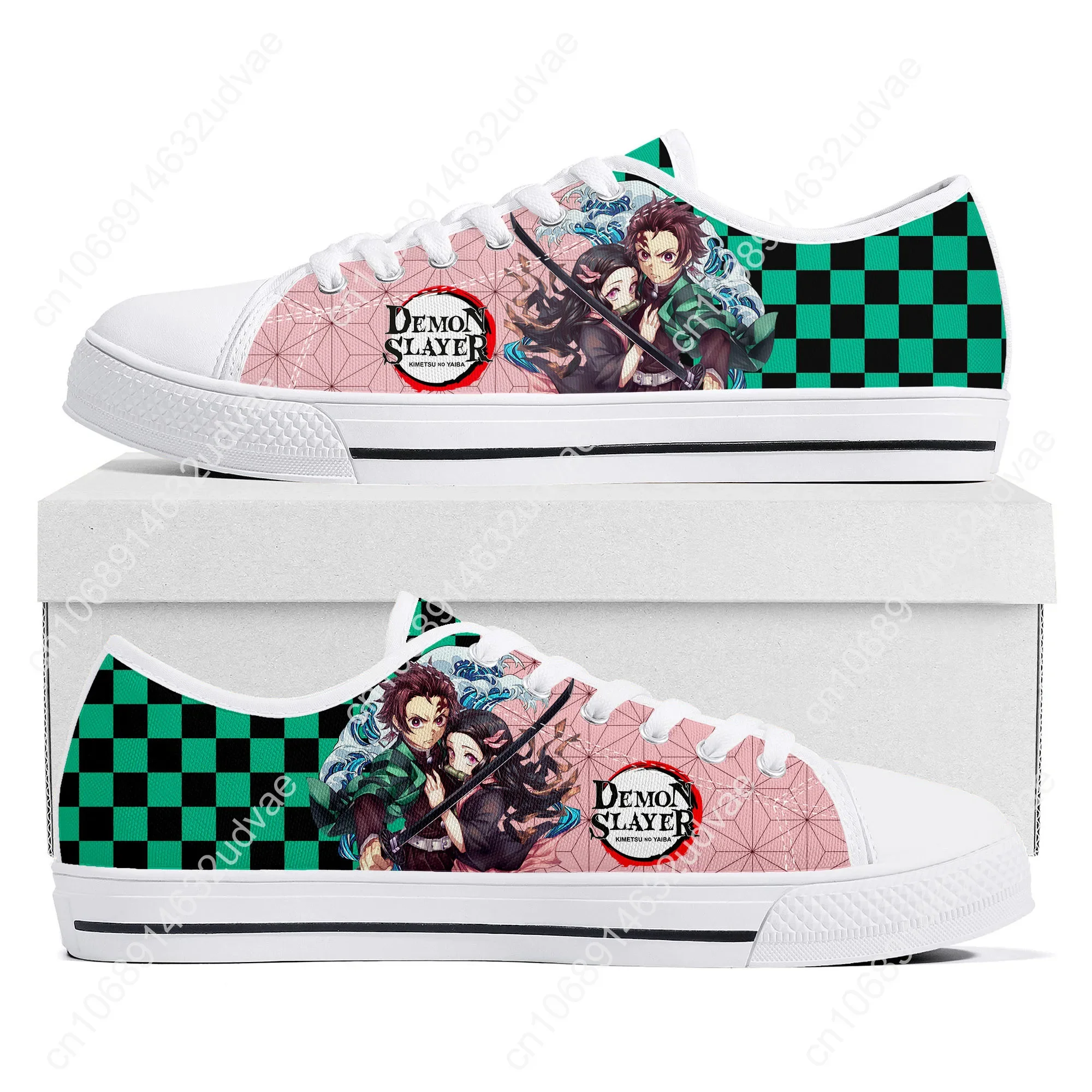 Tênis de lona baixa para homens e mulheres, Anime Demon Slayer Kimetsu No Yaiba, sapato personalizado Tanjirou Nezuko para adolescentes, casual