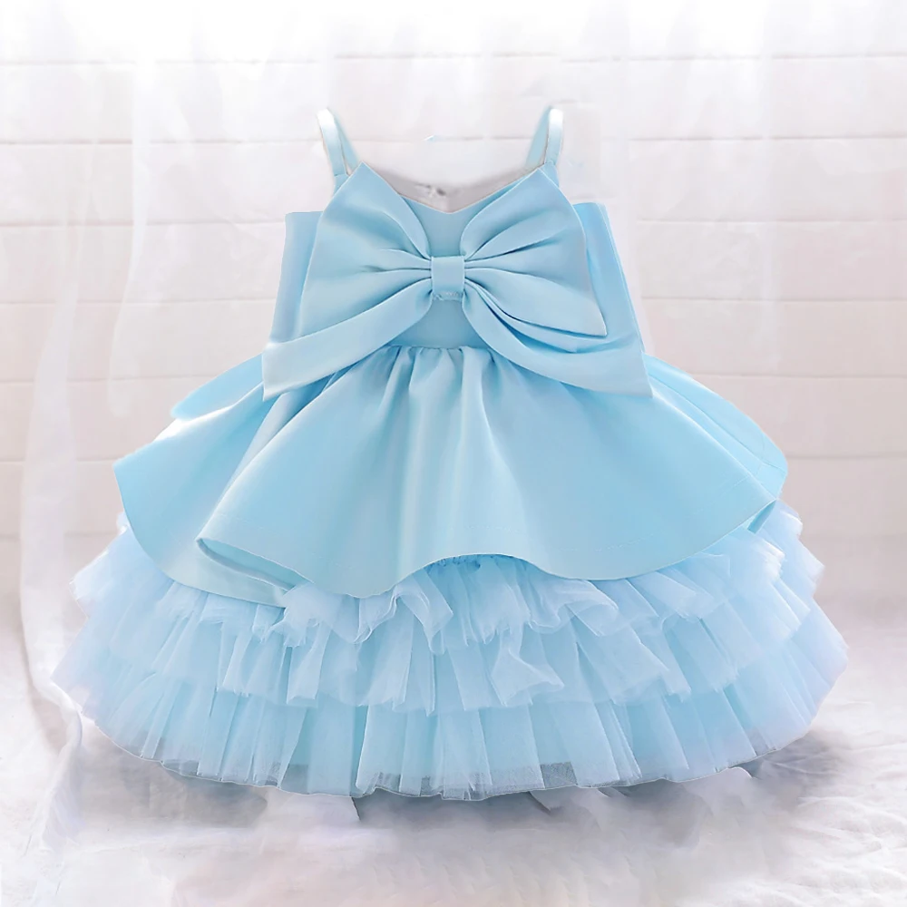 Big Bow Baby Girls Princess Dress Toddler Elegant White 1st Birthday Party Wedding Bridemaid Tulle Dresses for Girl Baptism Gown