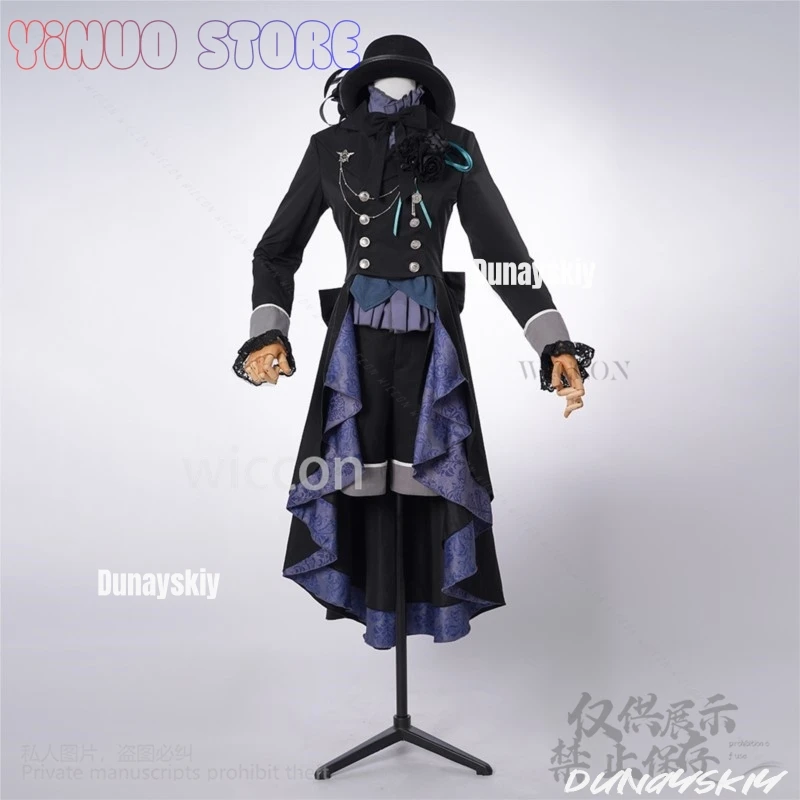 Ciel الأسود أنيمي بتلر تأثيري الأسود روز زي المحكمة خمر فساتين القوطية قبعة رائع لوليتا أنماط الظلام الباروكات كوسبفلي