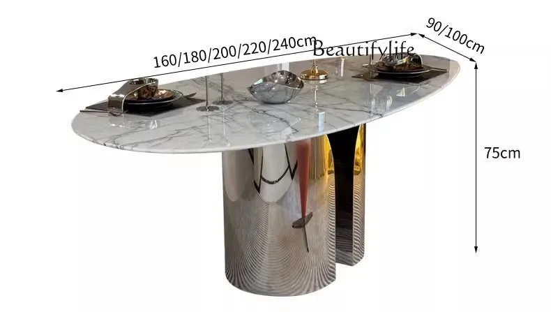 

Marble fragrant snow plum dining table water drop shape Italian minimalist light luxury villa large flat dining table