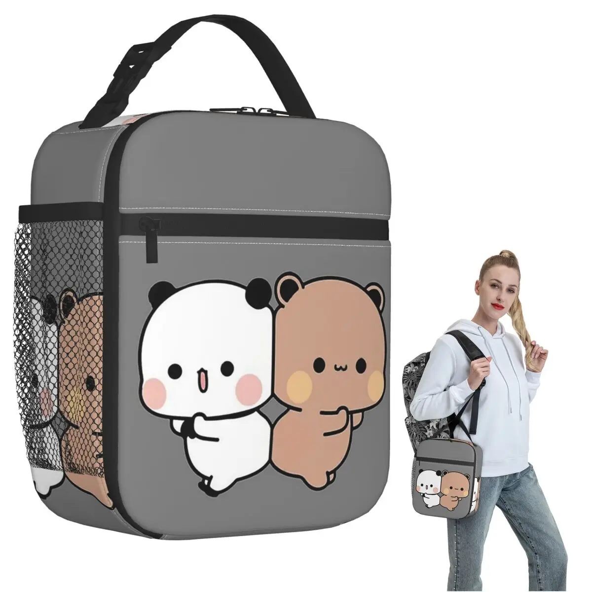 Cute DuDu Bear And BuBu Panda Couple Insulated Lunch Bag for Women Kids Leakproof Food Boxes Thermal Lunch Box Tote