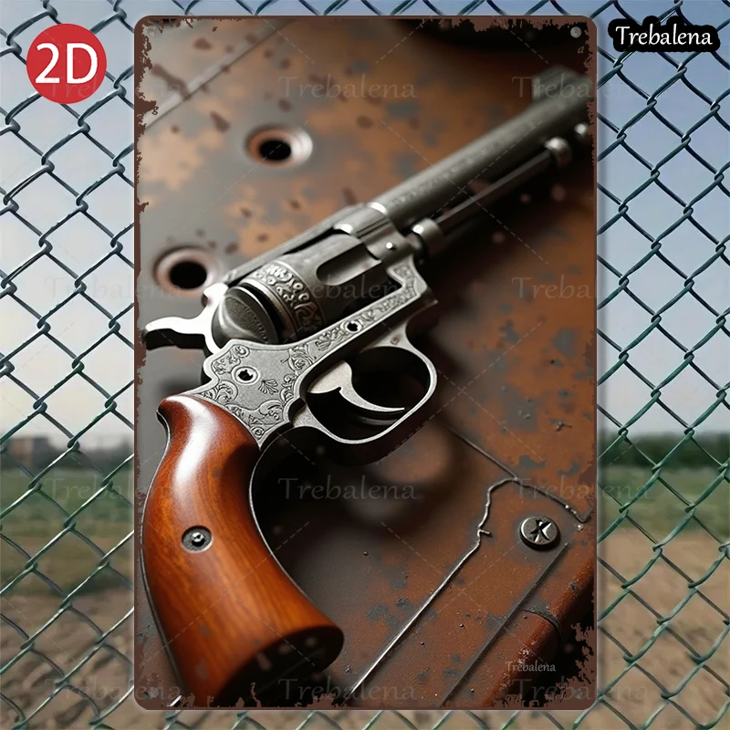 

1 шт. 2D плоский металлический знак 8*12 дюймов винтажный револьвер на ржавом металле в западном стиле искусство