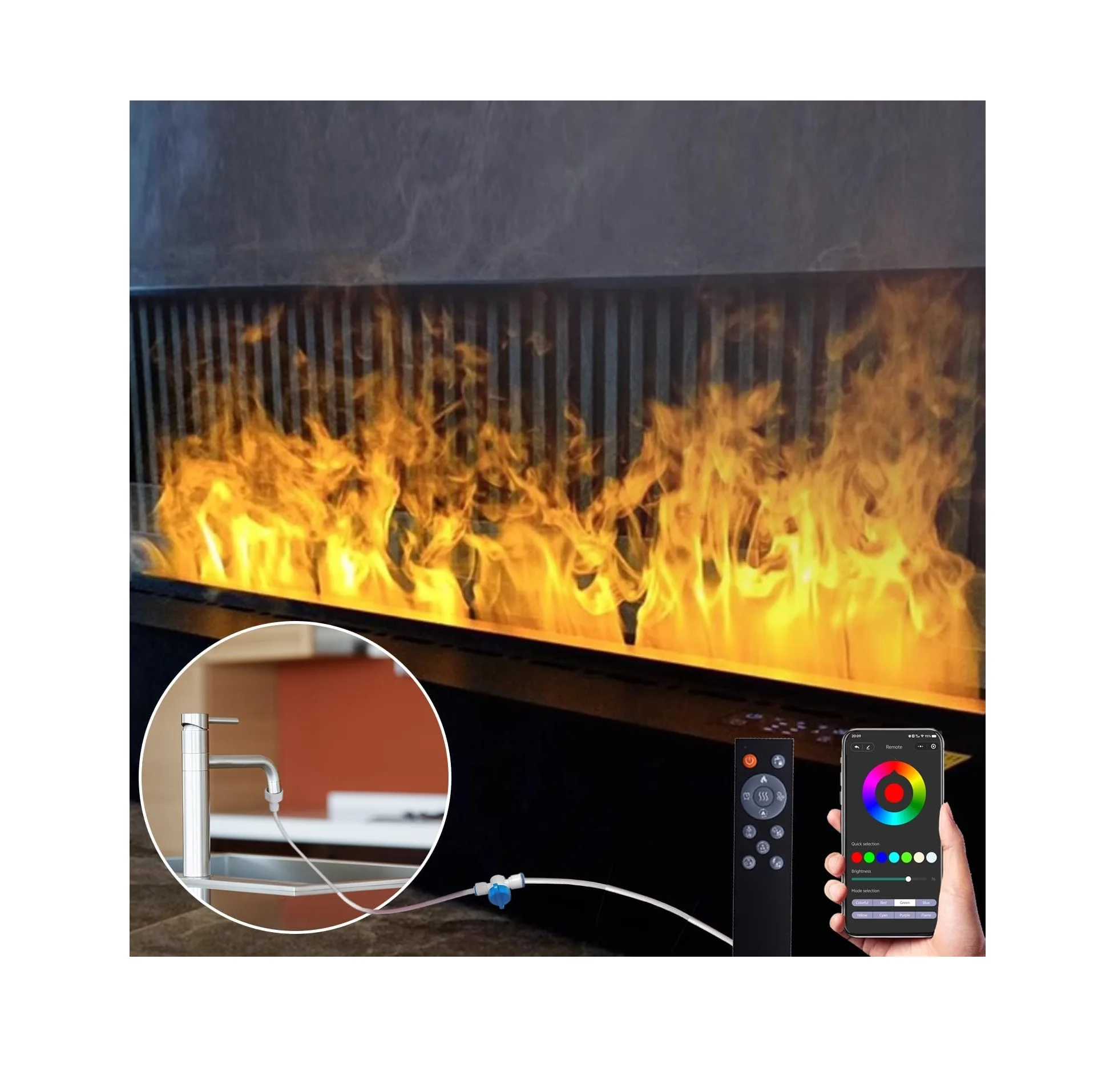 

1500MM Remote Control 3D Fireplace Qijiang Simulation Flame Water Vapor Atomizing 3D Fireplace Recessed Electric Fireplace