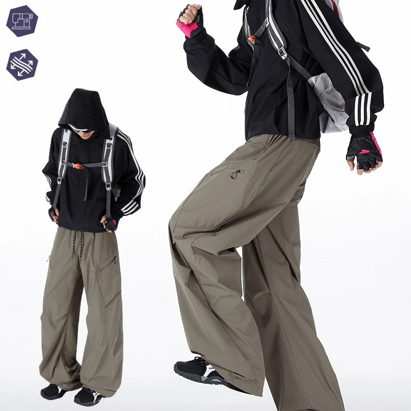 

2026 Unisex Straight-Leg Casual Pants Windproof and Wear-resistant Solid Color Elastic Waist Casual Long Pants, Camping, Cycling