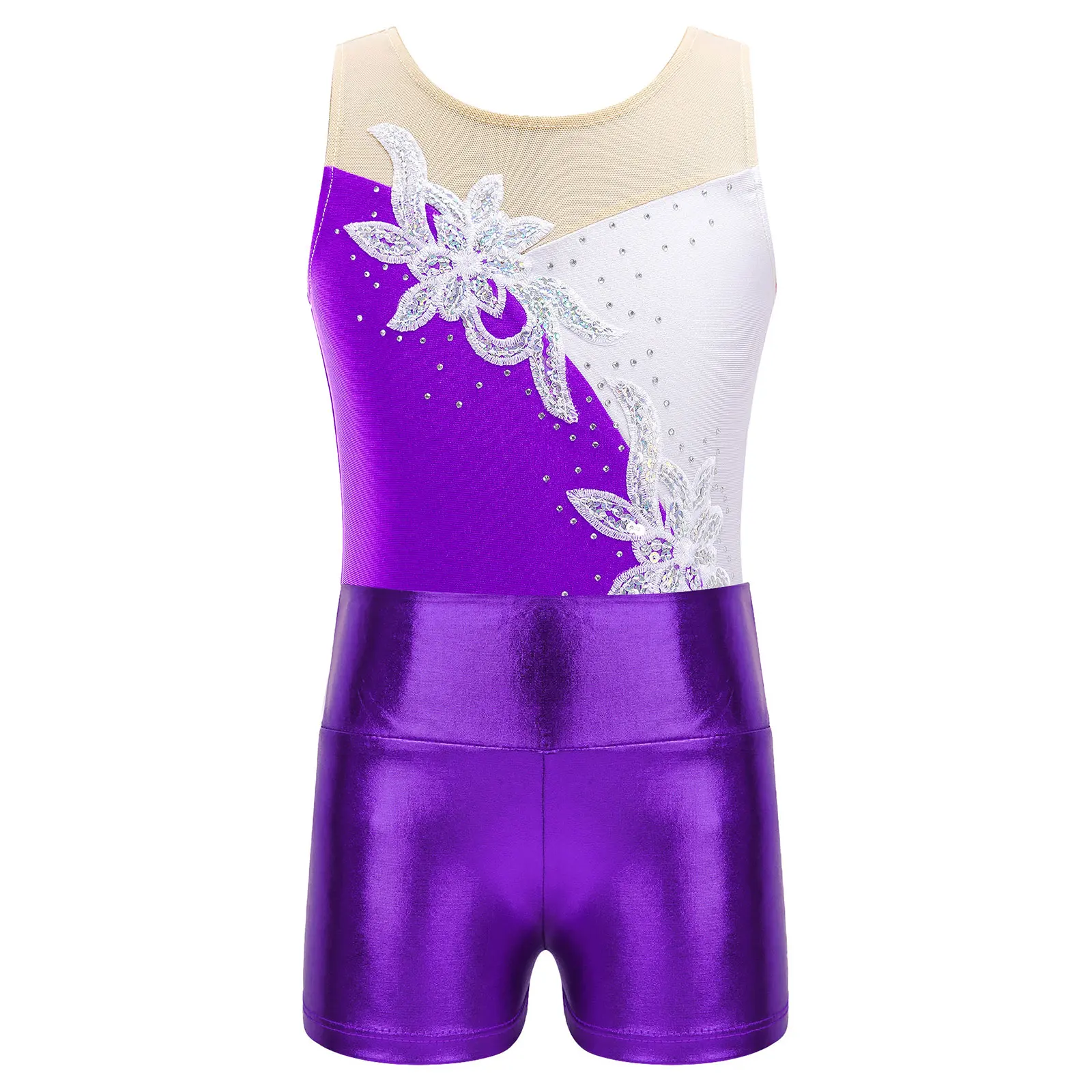 Kids Girls Sleeveless Gymnastics Leotard + Shorts for Ballet Dance Outfits Dancewear Ice Figure Skaitng Gymnastics Jumpsuit