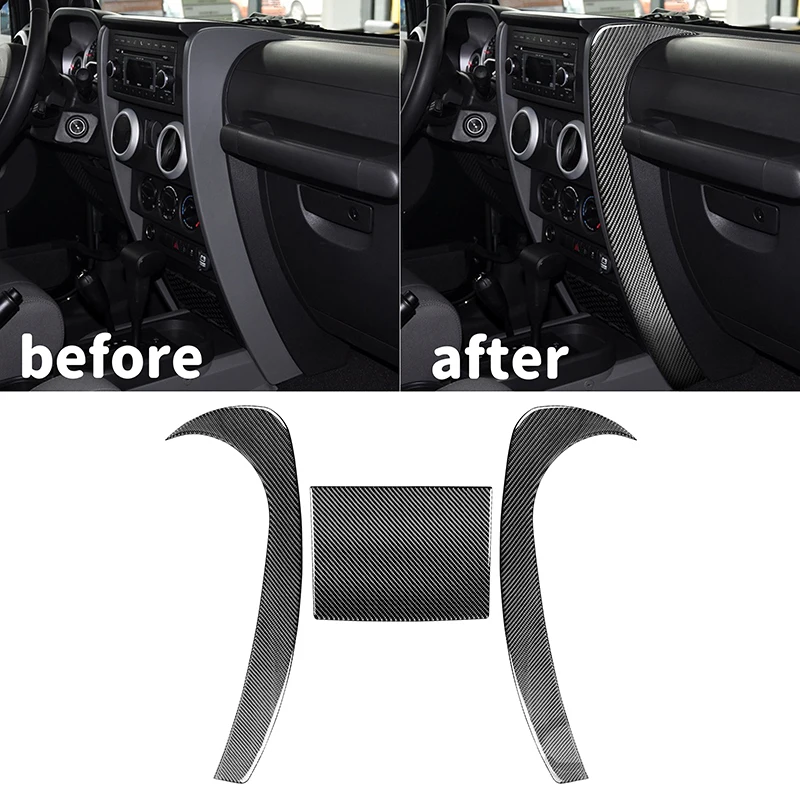 

3pcs Carbon Fiber Dashboard Stickers for Jeep Wrangler 2007-2010 Car Center Console Trim Strip Interior Sticker Car Accessories