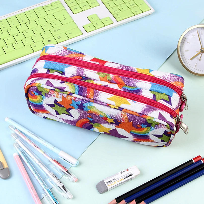 Imagem -06 - Grande Capacidade Lápis Case Papelaria Coreano Pen Trouser Pouch Double Zipper Pencilcase Material Escolar