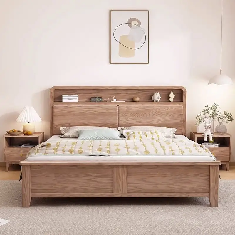 Nordic ash wood all solid wood bed 1.5 meters 1.8 meters double bed small apartment modern simple air pressure storage bed
