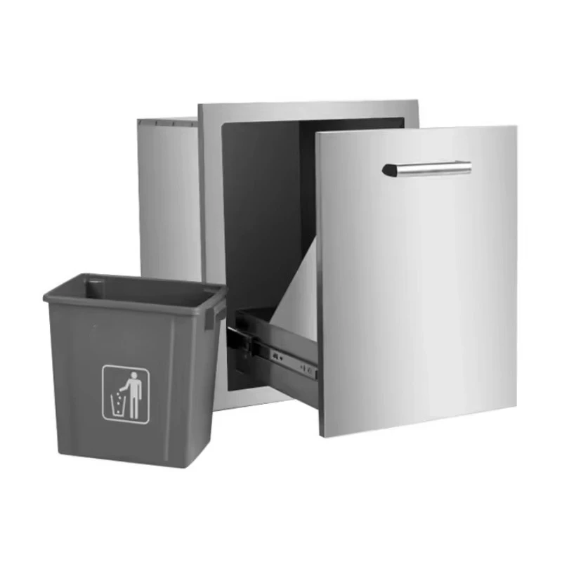 Garbage bin drawer outdoor kitchen barbecue organizer stainless steel 304 kitchen cabinet door embedded single module