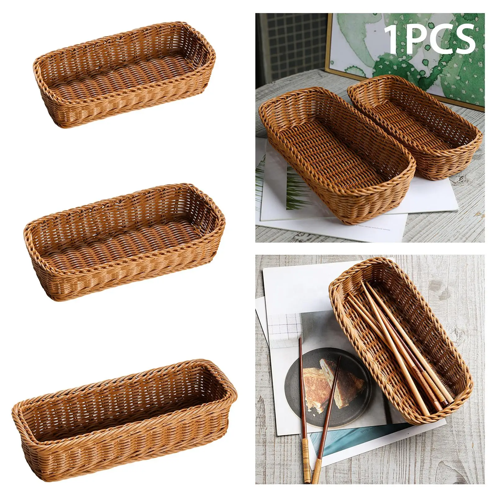 Woven Cutlery Basket Imitation Rattan Tableware Tray Tabletop Food Vegetables