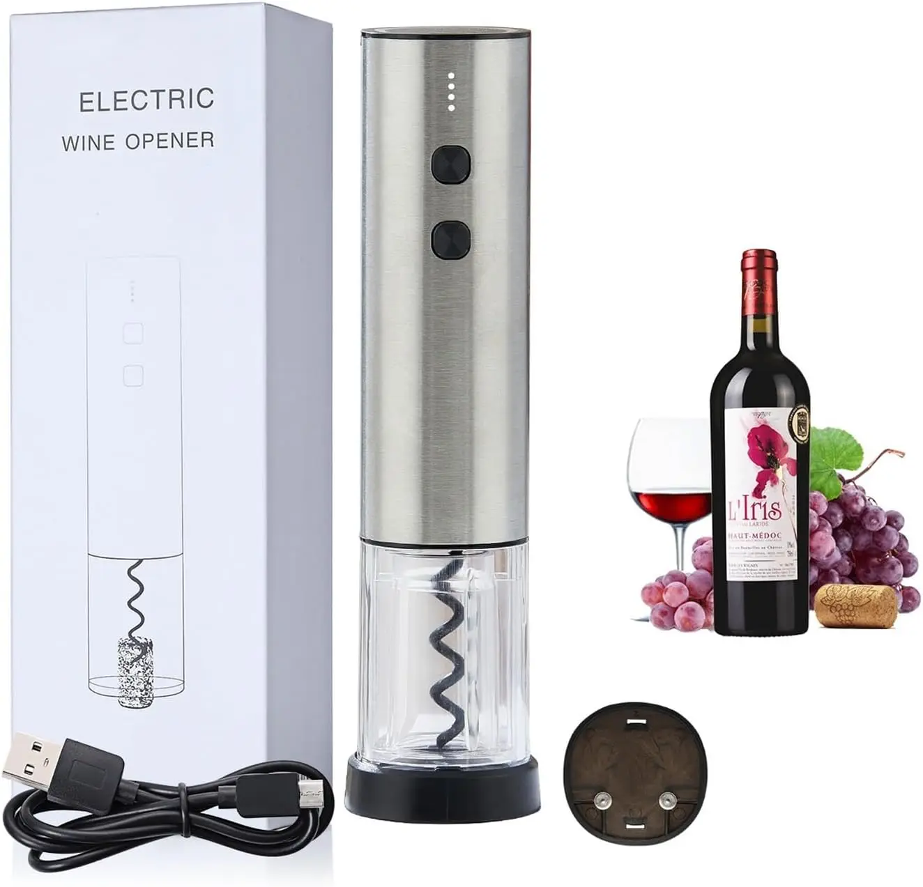 1pc Matte Electric Wine Opener Stainless Steel Automatic Wine Corkscrew Cordless Electric Wine Cork Opener For Home Bar Party
