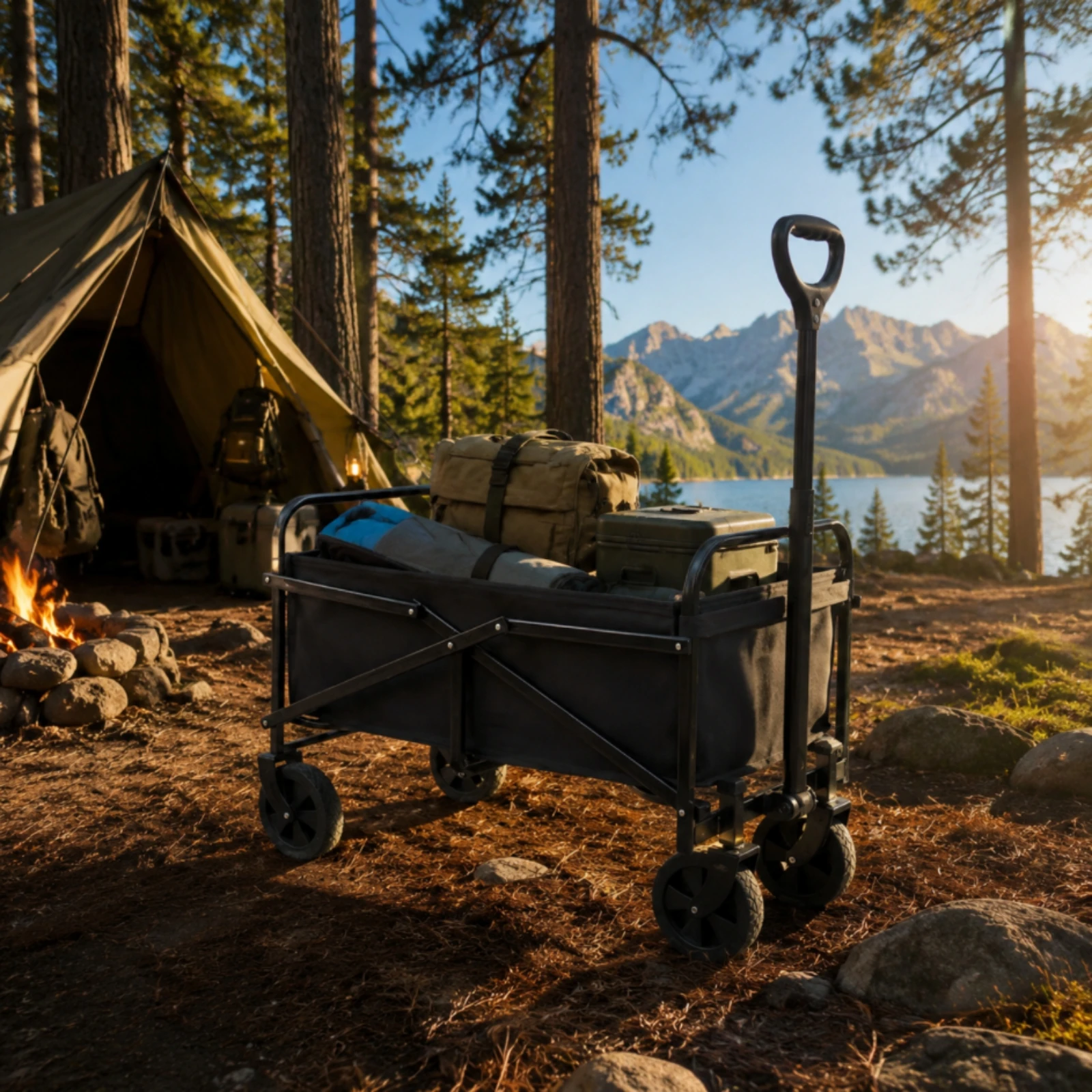 Foldable Wagon Cart Versatile Collapsible Wagon Collapsible Utility Cart Heavy-Duty Long-Lasting for Campers, Camping
