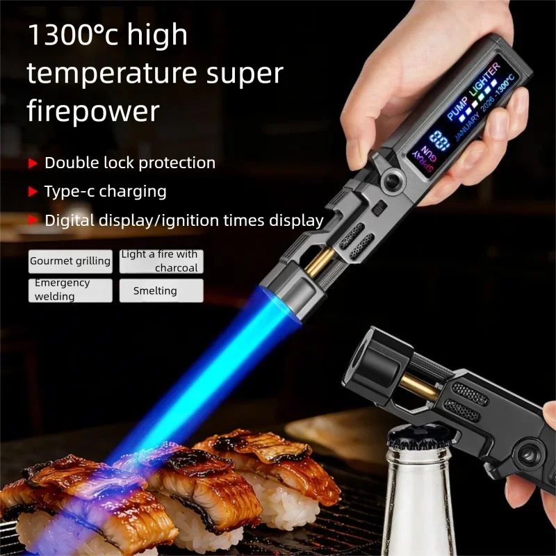 2026 New Digital Display High Temperature 1300℃ Fierce Blue Flame Multifunctional Spray Gun Lighter, Portable Camping Igniter