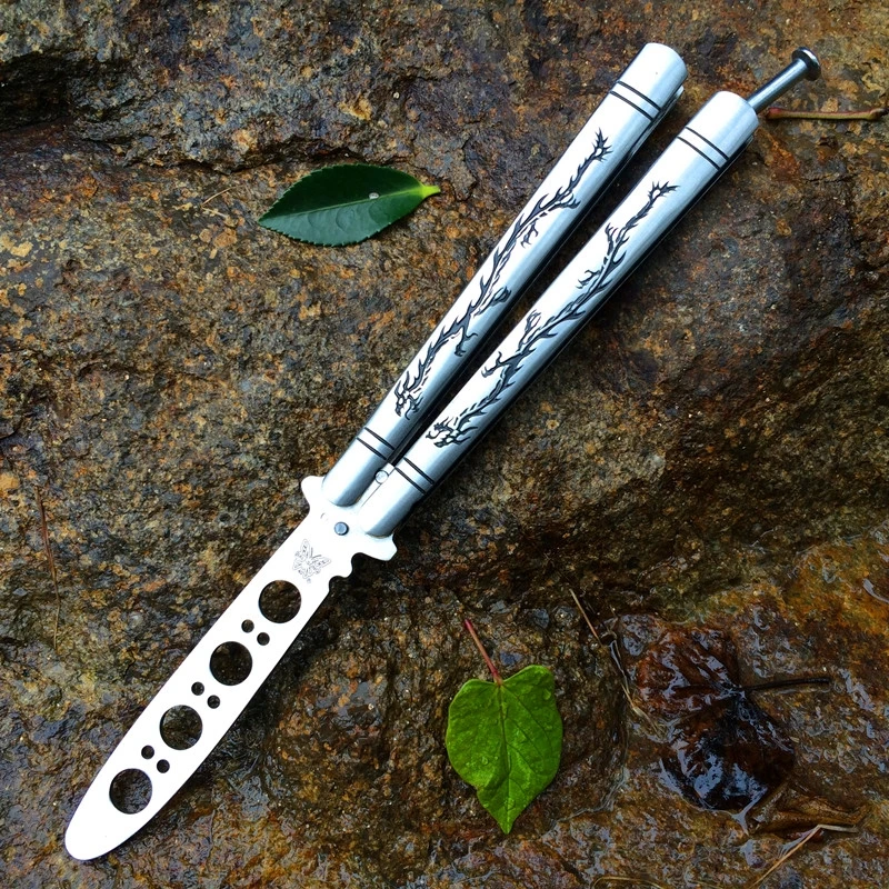 Spider EDC Practice Butterfly Knife Stainless Steel Folding Training Pocket Balisong Comb Trainer Hair Brush Boy Gadgets Gifts